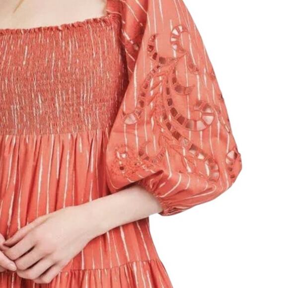 Sachin + Babi NEW Medium Cotton Boho Square Neck Lola Orange Stripe Mini Dress - Picture 4 of 6